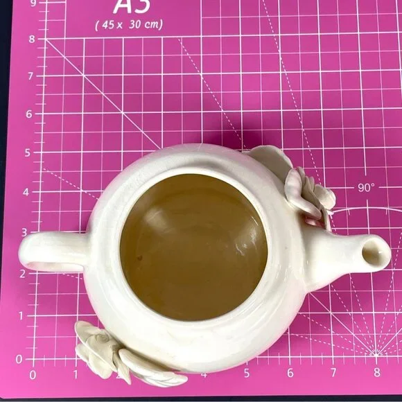 Stacked Ceramic Pottery Teapot Cup Set Paper Windows USA Floral Rose Cream VTG - Picture 10 of 16